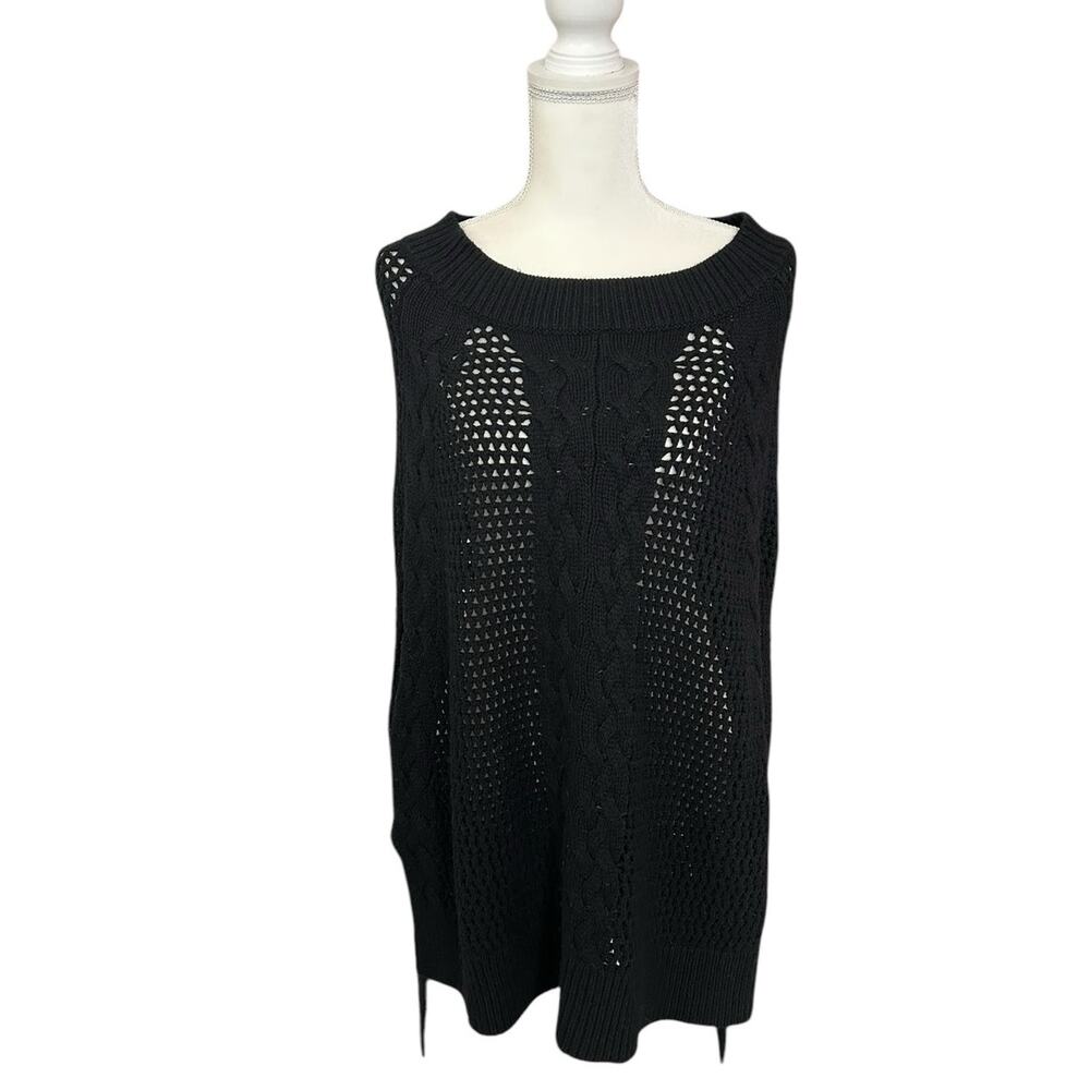 Allsaints Open Knit Erbus Black Pullover Hi Low Cape  Size 4 - 6 Small - Picture 2 of 11